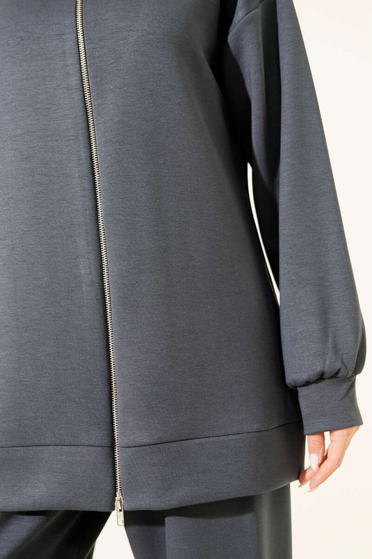 Fermuarlı Basic Loyşa İkili Takım Füme