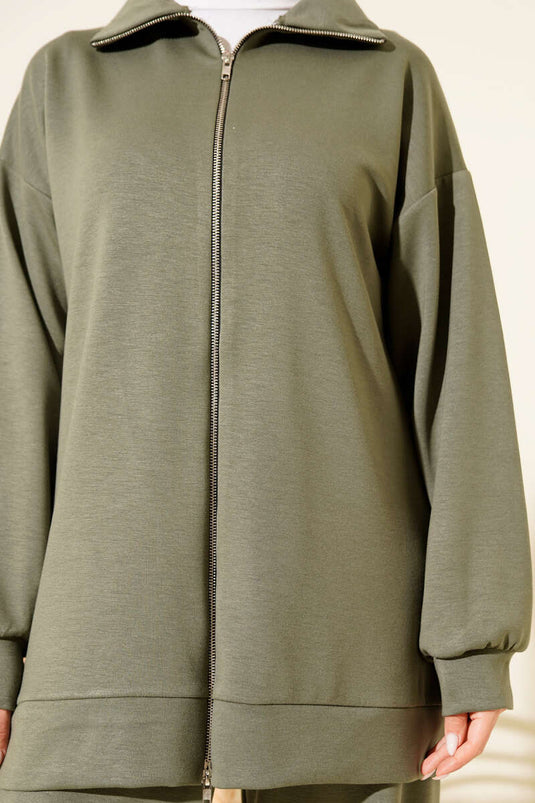 Ensemble basique à deux pièces avec fermeture éclair, kaki