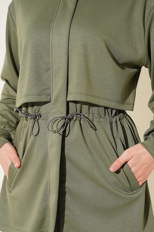 Ensemble Deux Pièces Élastiqué À Taille Zippée Kaki