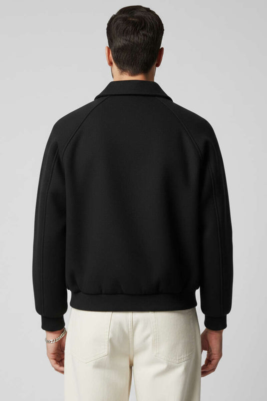 جاكيت رجالي من الكشمير بسحاب وحزام خصر مطاطي، أسود