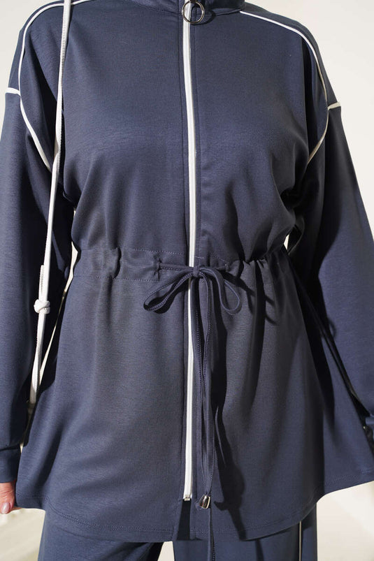 Completo Tunica Con Cintura A Zip E Decorazioni In Grigio Fumo
