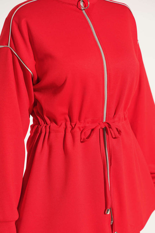 Zippered Waist Tulle-Trimmed Two-Piece Set In Red