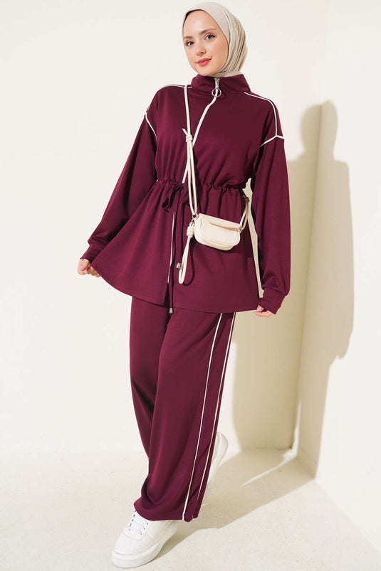Ensemble De Tunique À Taille Zippée Avec Ceinture Et Embellissements En Mauve