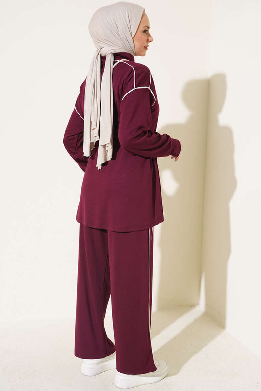 Ensemble De Tunique À Taille Zippée Avec Ceinture Et Embellissements En Mauve