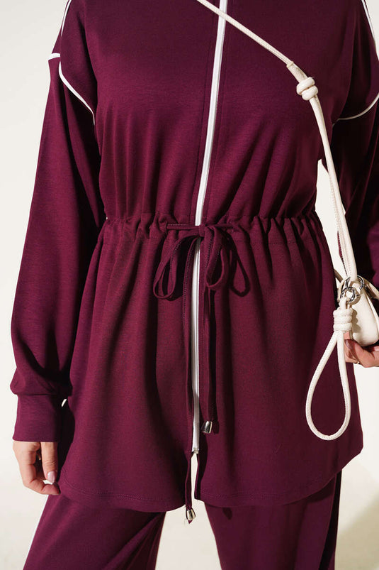 Ensemble De Tunique À Taille Zippée Avec Ceinture Et Embellissements En Mauve
