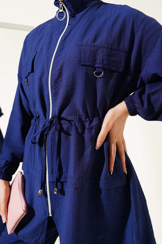 Fermuarlı Bel Tünelli İkili Takım Lacivert