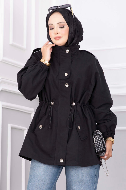 Korte Trenchcoat Met Rits En Verstelbare Taille In Zwart