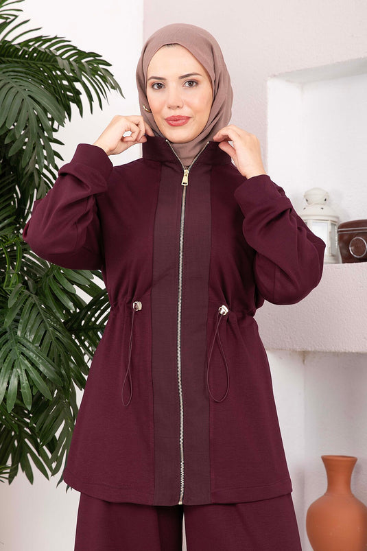 Conjunto De Dos Piezas Oysho Con Cierre Y Cintura Ajustable Burdeos