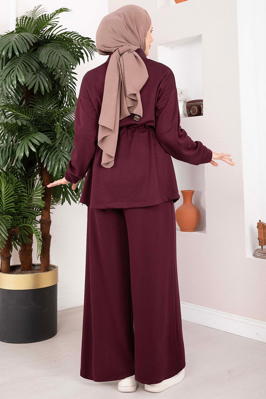 Conjunto De Dos Piezas Oysho Con Cierre Y Cintura Ajustable Burdeos