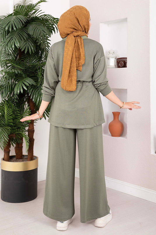 Completo Due Pezzi Oysho Con Vita Regolabile E Zip Kaki