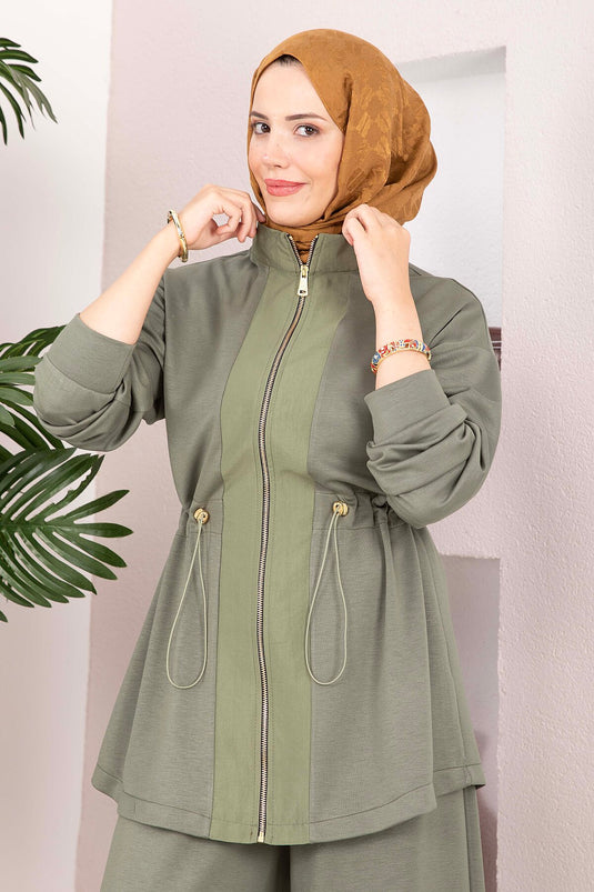 Completo Due Pezzi Oysho Con Vita Regolabile E Zip Kaki