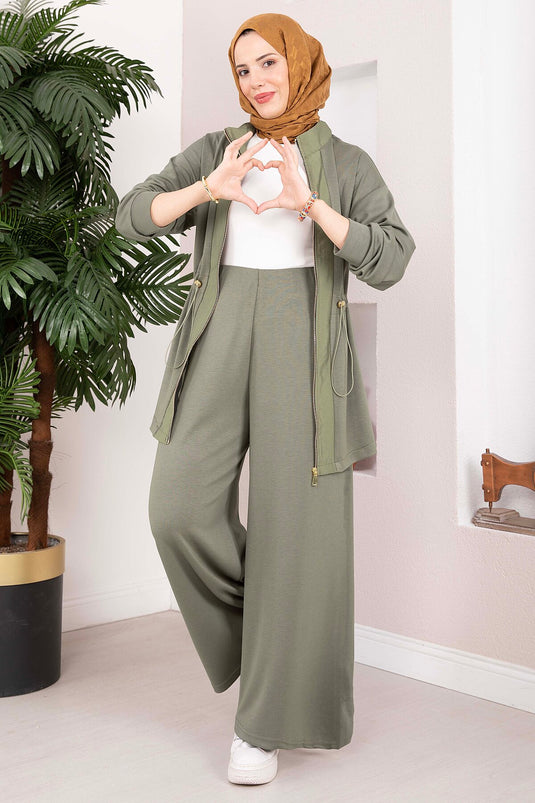 Completo Due Pezzi Oysho Con Vita Regolabile E Zip Kaki