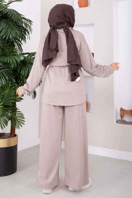 طقم أويشو مكون من قطعتين بحزام قابل للتعديل وسحاب باللون منك