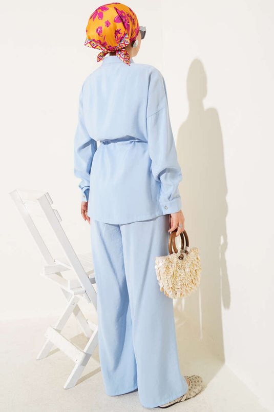 Fermuarlı Beli Tünelli İkili Takım Bebe Mavi