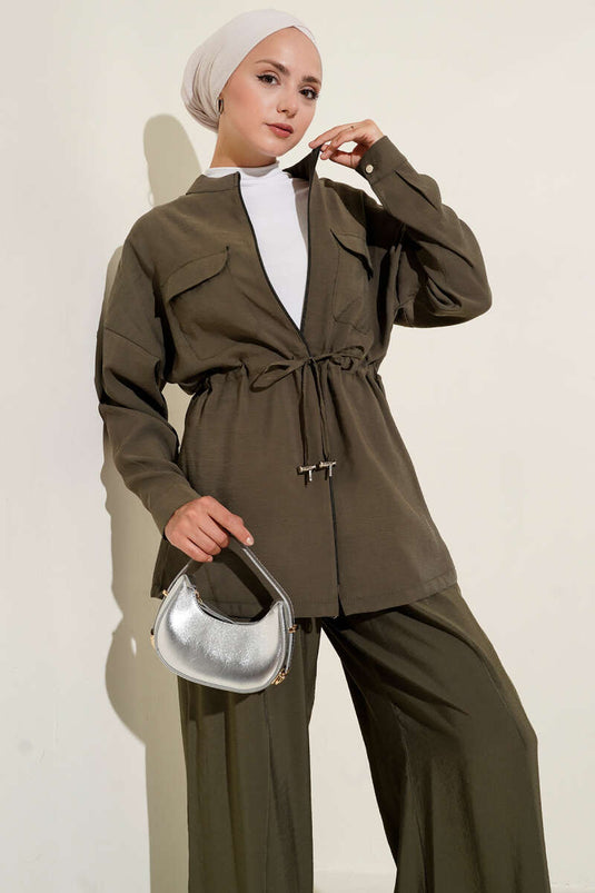 Fermuarlı Beli Tünelli İkili Takım Haki