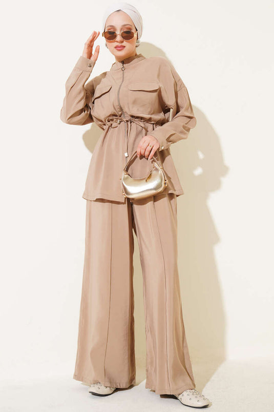 طقم لاتيه مكون من قطعتين بسحاب على الخصر