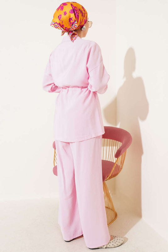 طقم خصر بسحاب مكون من قطعتين باللون الوردي