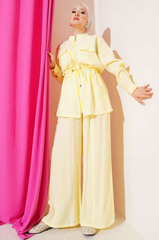 Zippered Waist Tunnel Two Piece Set Yellow