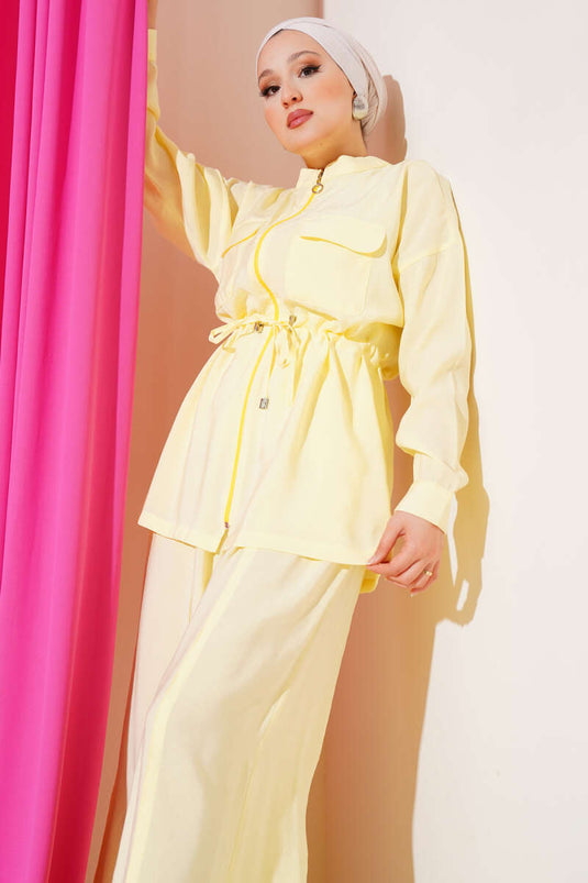 Zippered Waist Tunnel Two Piece Set Yellow