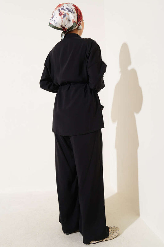 Zippered Waist Tunnel Two Piece Set Black