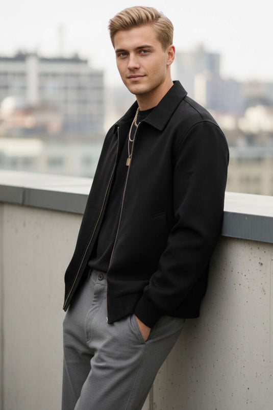 Veste bomber zippée pour homme noire