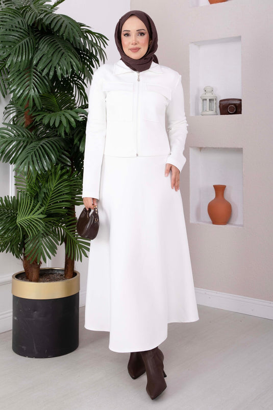 Ensemble Veste Zippée, Jupe Et Scuba Couleur Écru