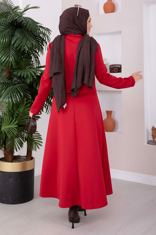 Ensemble Veste Zippée, Jupe Et Scuba Rouge