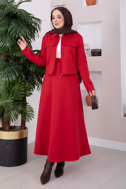 Ensemble Veste Zippée, Jupe Et Scuba Rouge