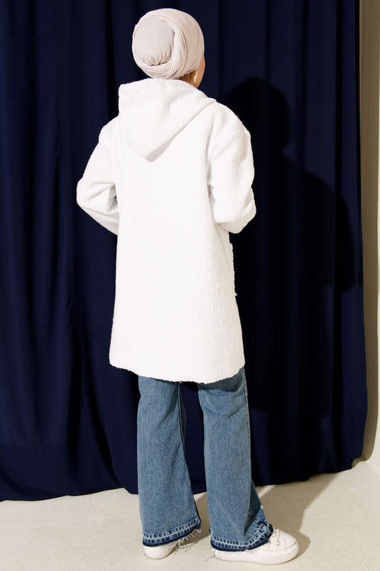 Fermuarlı Cep Armalı Buklet Kaban Beyaz