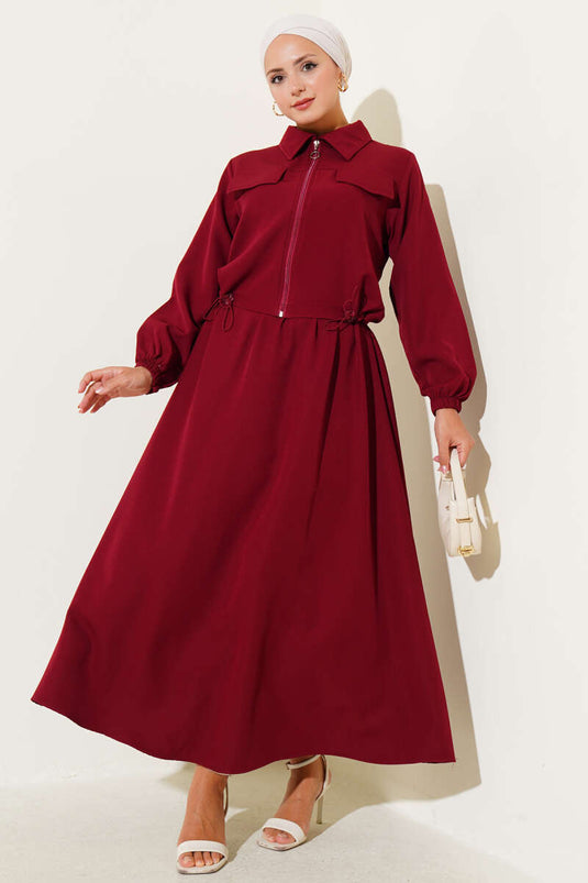Fermuarlı Cep Kapaklı Etekli Dabıl İkili Takım Bordo
