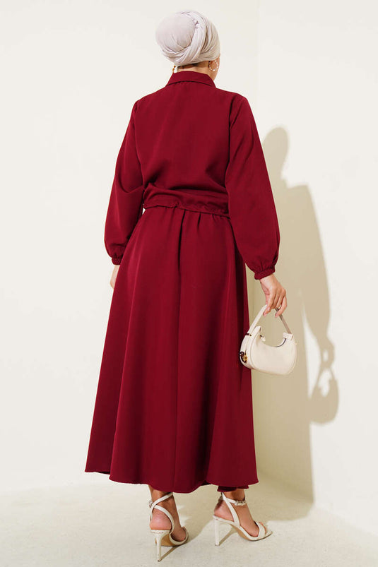 Fermuarlı Cep Kapaklı Etekli Dabıl İkili Takım Bordo