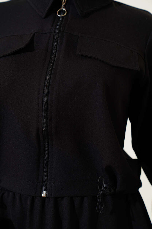 Doppelset mit Reißverschluss, Taschenklappe und Rock, Schwarz