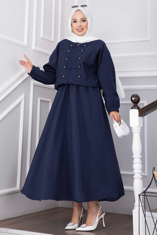 Completo Giacca Con Zip E Gonna Blu Navy