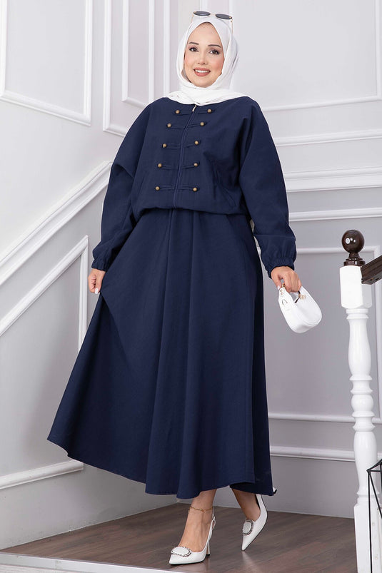 Completo Giacca Con Zip E Gonna Blu Navy