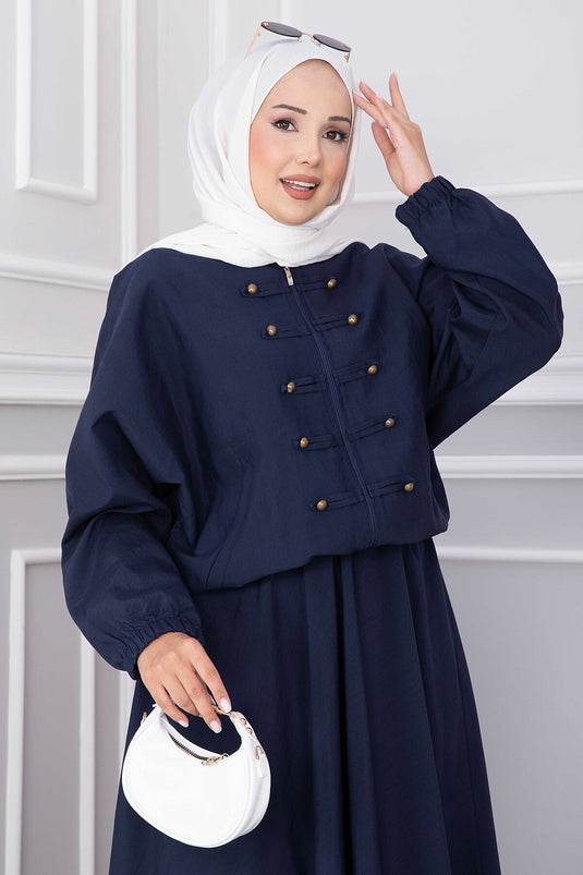 Completo Giacca Con Zip E Gonna Blu Navy