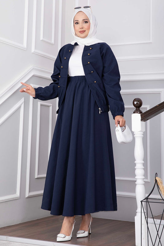 Completo Giacca Con Zip E Gonna Blu Navy