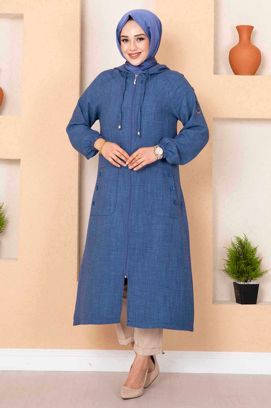 كيب حجاب طويل مع جيب بسحاب نيلي