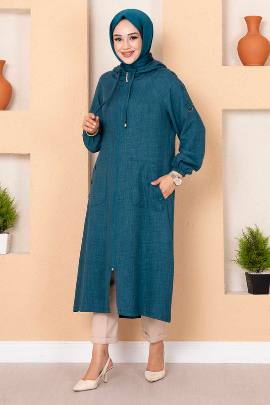 Longue cape hijab avec poche zippée Pétrole