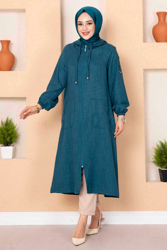 Longue cape hijab avec poche zippée Pétrole