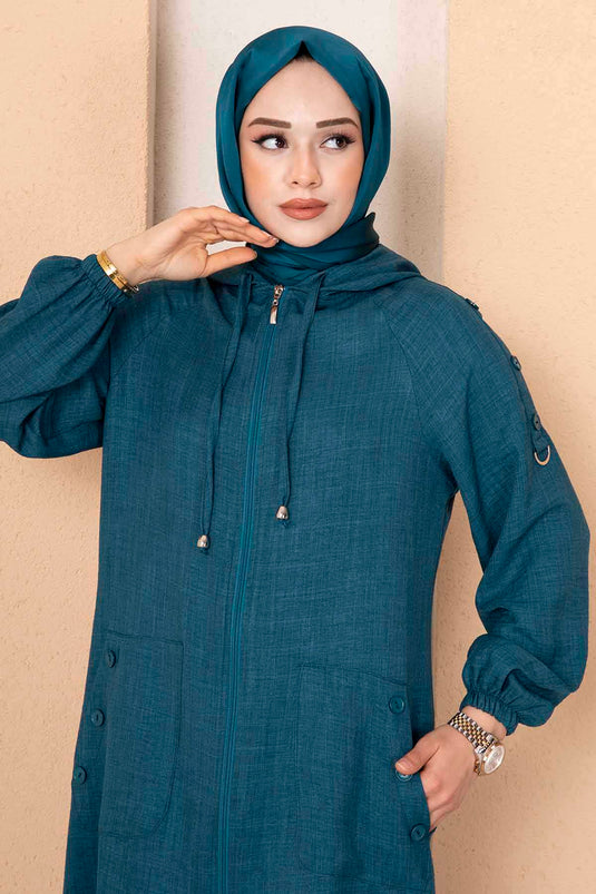 Longue cape hijab avec poche zippée Pétrole