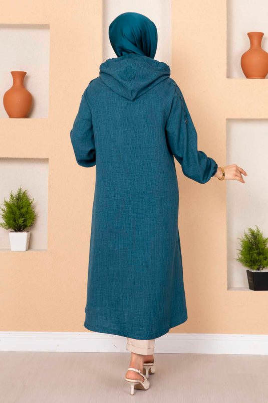 Longue cape hijab avec poche zippée Pétrole