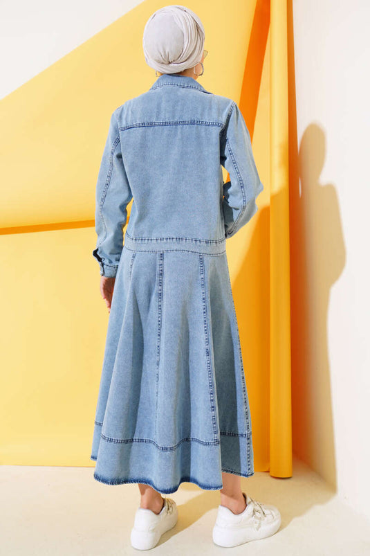 Fermuarlı Cepli Kot Takım Kot Mavisi