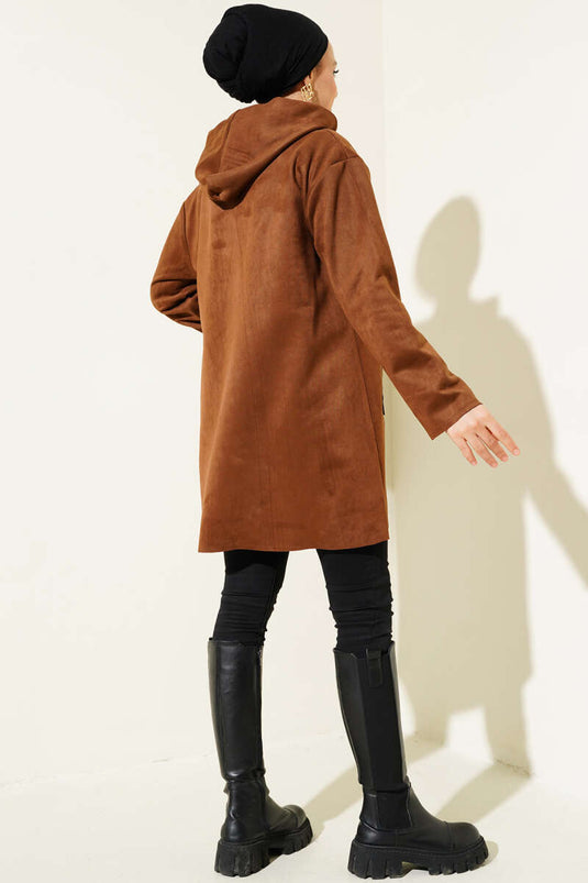 Suede Jacket with Zippered Pocket Brown
