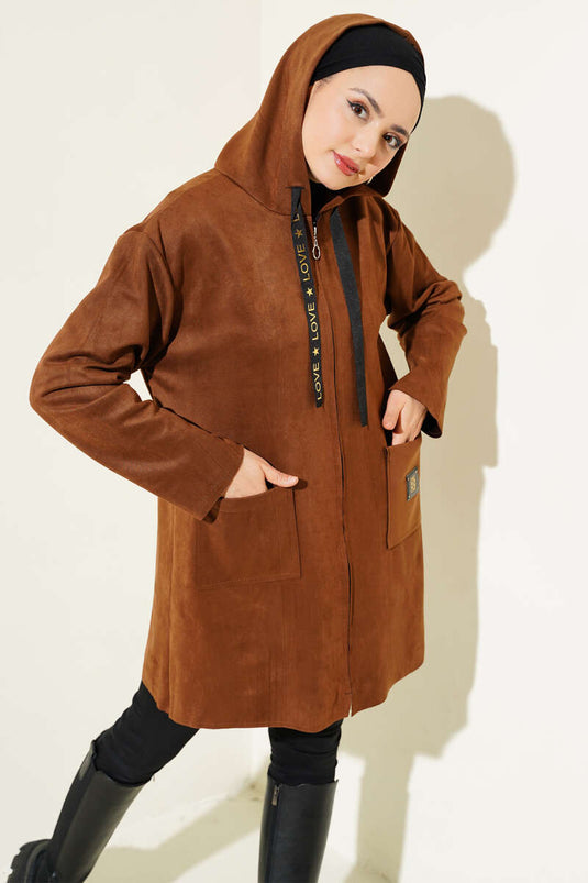 Suede Jacket with Zippered Pocket Brown