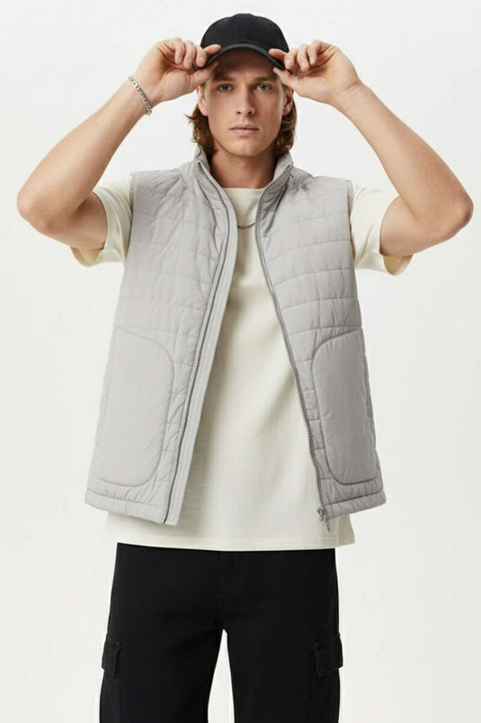 Men's Vest with Double Zipper Pockets, Beige