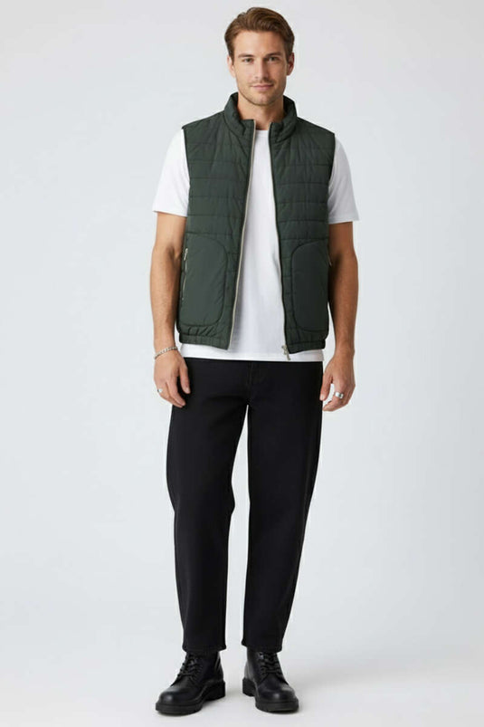 Men's Vest with Double Zipper Pockets, Khaki