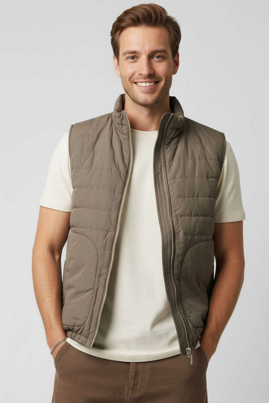 Fermuarlı Çift Cepli Erkek Yelek Kahve