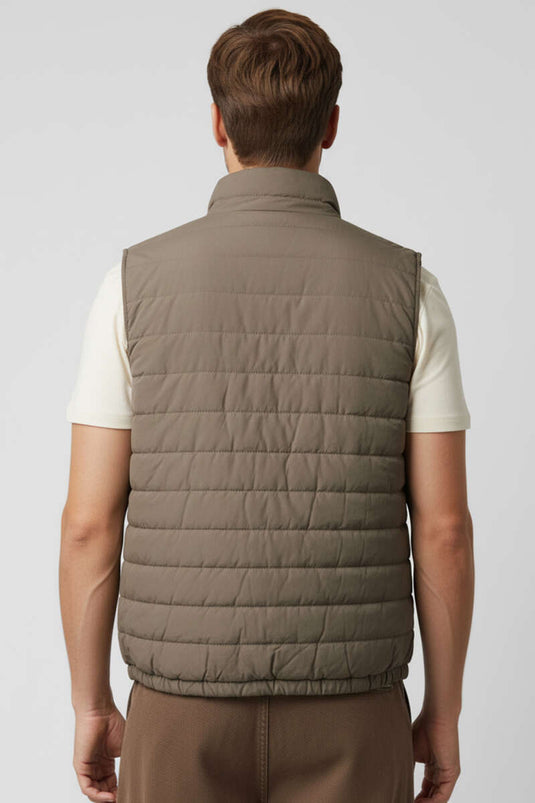 Fermuarlı Çift Cepli Erkek Yelek Kahve