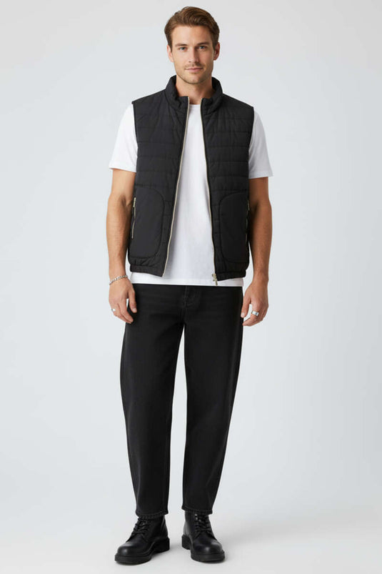 Men's Vest with Double Zipper Pockets, Black