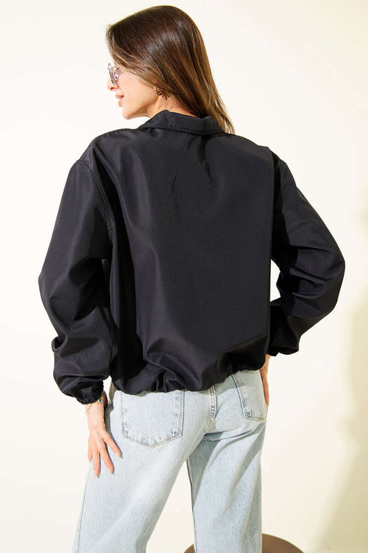 Navy Short Jacket with Double Zipper Pockets